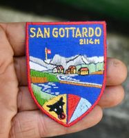VINTAGE Badge SAN GOTTARDO nos ST. GALLER STICKEREI d-blau