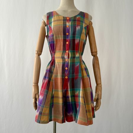 Vintage 1970s Louisiana Ikat Plaid Romper