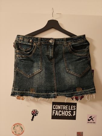 Vintaz Jeansrock Promod blau mit ausgefranstem Saum Grösse 3