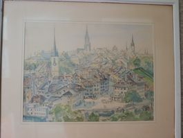 Aquarell Stadtansicht Bern gerahmt guter Zustand
