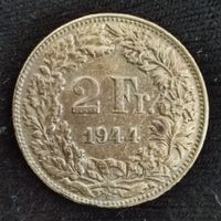 2 Franken 1944 Schweiz Münze mit Helena und Schild