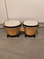 Bongos en bois, peaux naturelles, set complet avec traverse