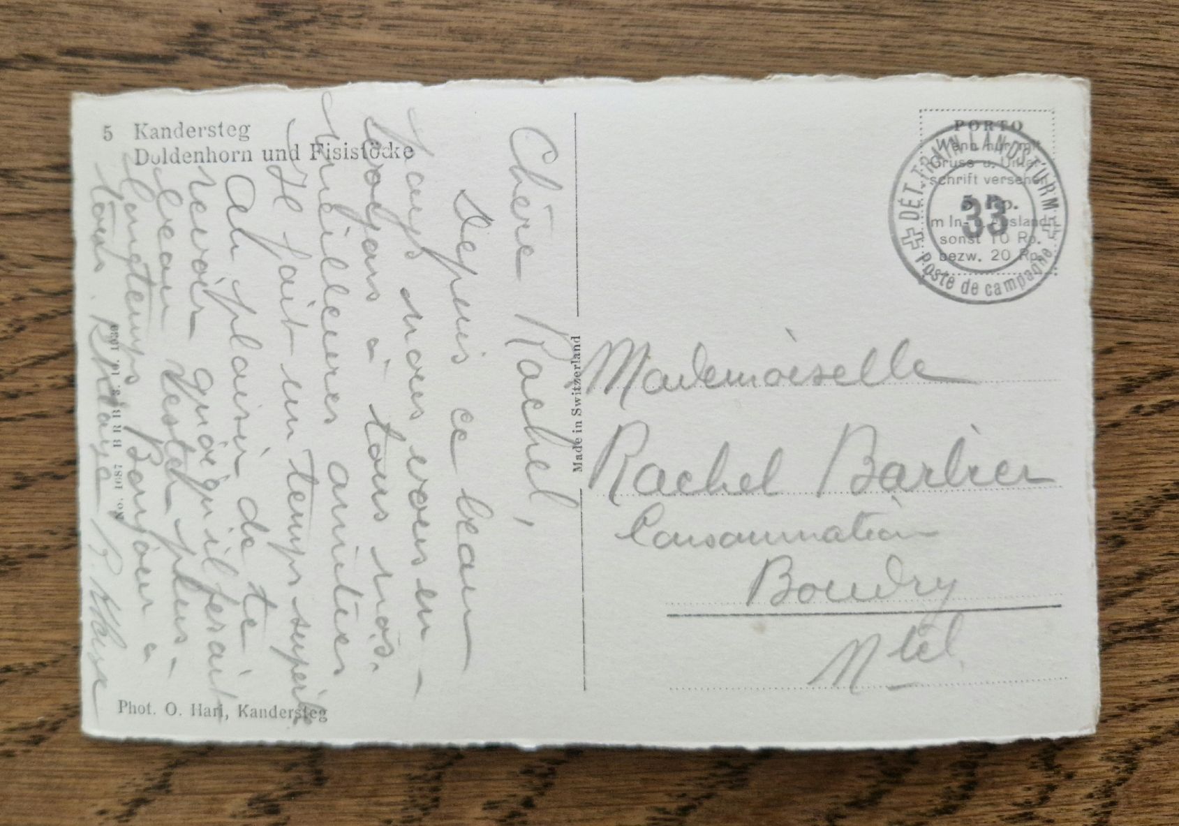 Cartoline postali: Kandersteg, Feldpost Det. Train Landsturm 33 – Usato da Ebikon venduto da Donar50 1
