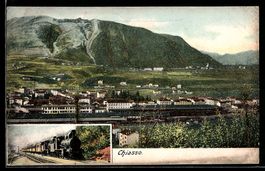Chiasso, Ortsansicht mit Bahnhof und Lok