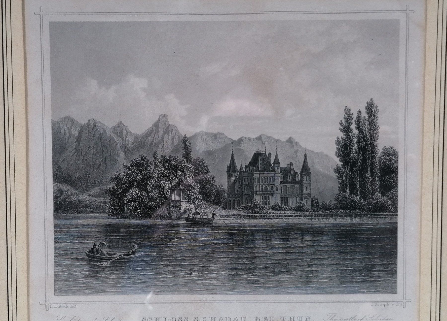 Incisioni: Schloss Schadau Thun - antiker Stich – Usato da Krattigen venduto da markus63 1