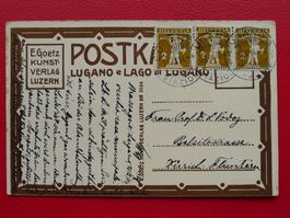 1914, attraktive KARTE von LUGANO mit 3x 123II +Vollstempel