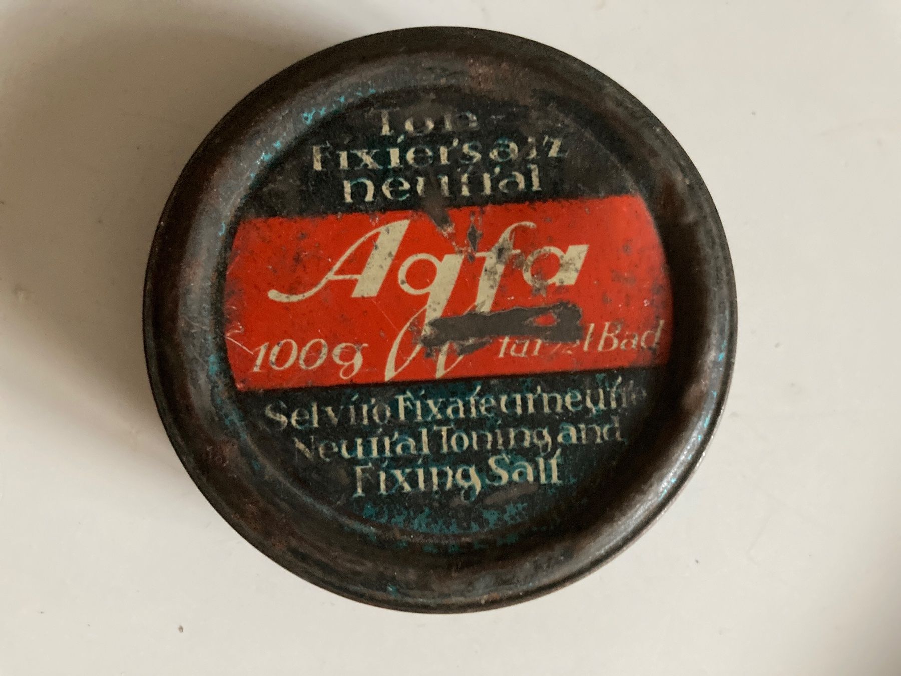 Barattoli: Alte Blechdose Agfa Ton Fixiersalz neutral – Usato da Zürich venduto da Chaeffeler 1