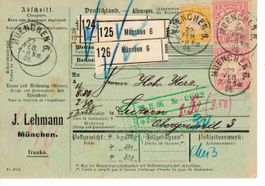 Paketkarte Bayern 1906 in die Schweiz