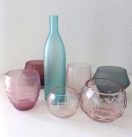 Designer-Teeleuchter und Vasen 7er Set, geschliffenes Glas