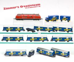 Märklin Warteck-Bier Zug, Am 4/4 + 9 Wagen, H0, WS + Autos