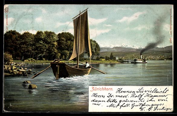 Cartoline postali: Zürichhorn, Segelboot und Dampfschiff,  – Usato da Berlin venduto da bartko-reher