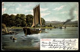 Zürichhorn, Segelboot und Dampfschiff, 
