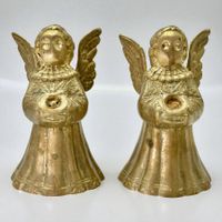 Paire de bougeoirs anciens anges en laiton doré