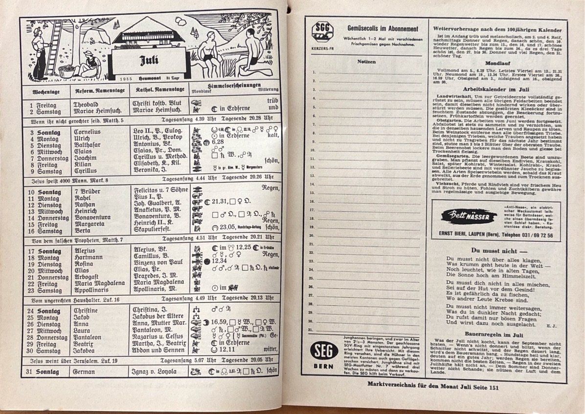 Libri: Feierabend Kalender 1955 – Usato da Sarnen venduto da Livres 1