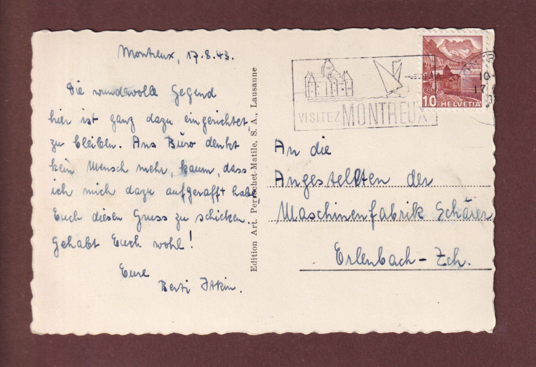 Cartoline postali: MONTREUX - Pêcheur - 1943 – Usato da Pully venduto da nicecards 1
