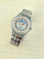 Armbanduhr Swatch Weltkarte transparentes Gehäuse