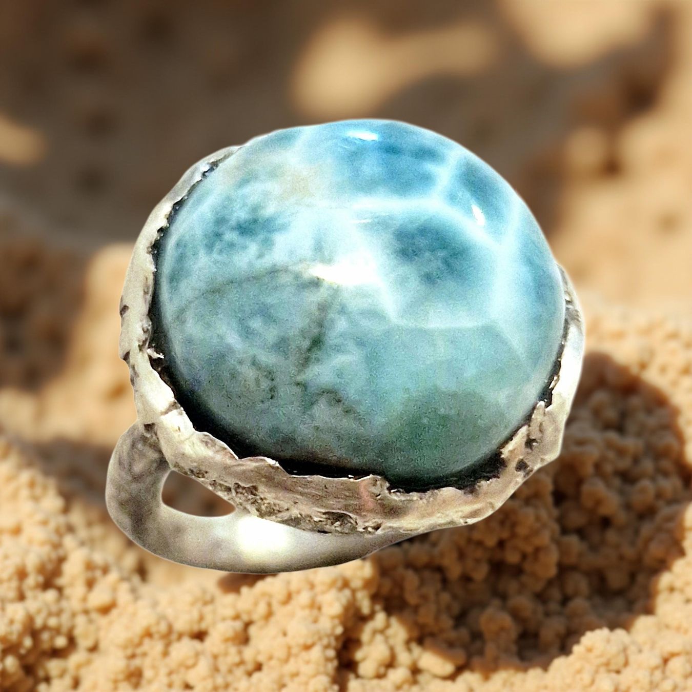 Ringe: Statement-Ring Silber & Larimar, Grösse 56 – Neu und originalverpackt aus Aarau von Schmuckhoehle_MD