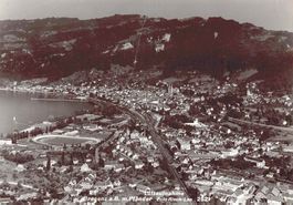 Bregenz mit Pfänder, Luftaufnahme, gelaufen 1953