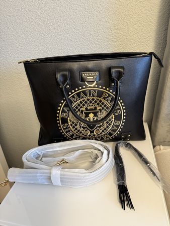 Balmain Paris Handtasche, Schwarz/Gold Ungetragen.