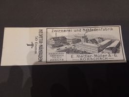 Reklame/Buchzeichen Zwirnerei u. Nähfadenfabrik Rorschach