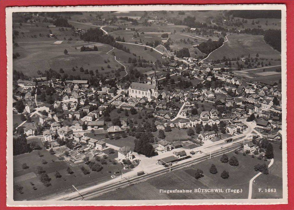 Cartoline postali: BÜTSCHWIL, FLUGAUFNAHME, GROSSFORMAT – Usato da Grüningen venduto da Kartenlaube