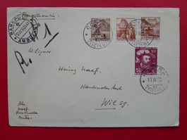 1950: Bahnpost-Frankatur: von CONTRA TI mit vier Marken!