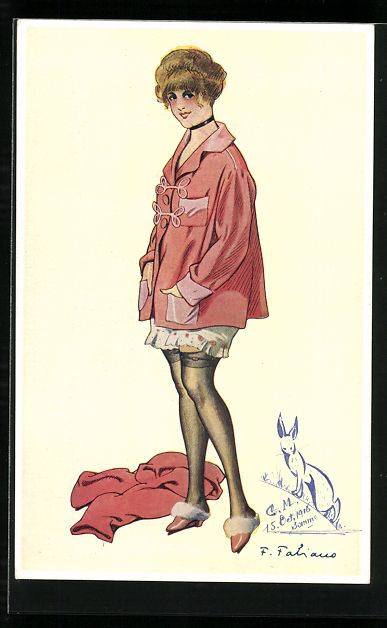 Ansichtskarten: Fabien Fabiano: Dame in roter Morgenjack – Gebraucht aus Berlin von bartko-reher