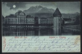 Mondschein-AK Luzern, Hotel du Lac u. Pi