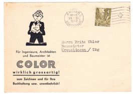 1942 Werbekarte Color von Zürich n. Kreuzlingen, s. Rücks.