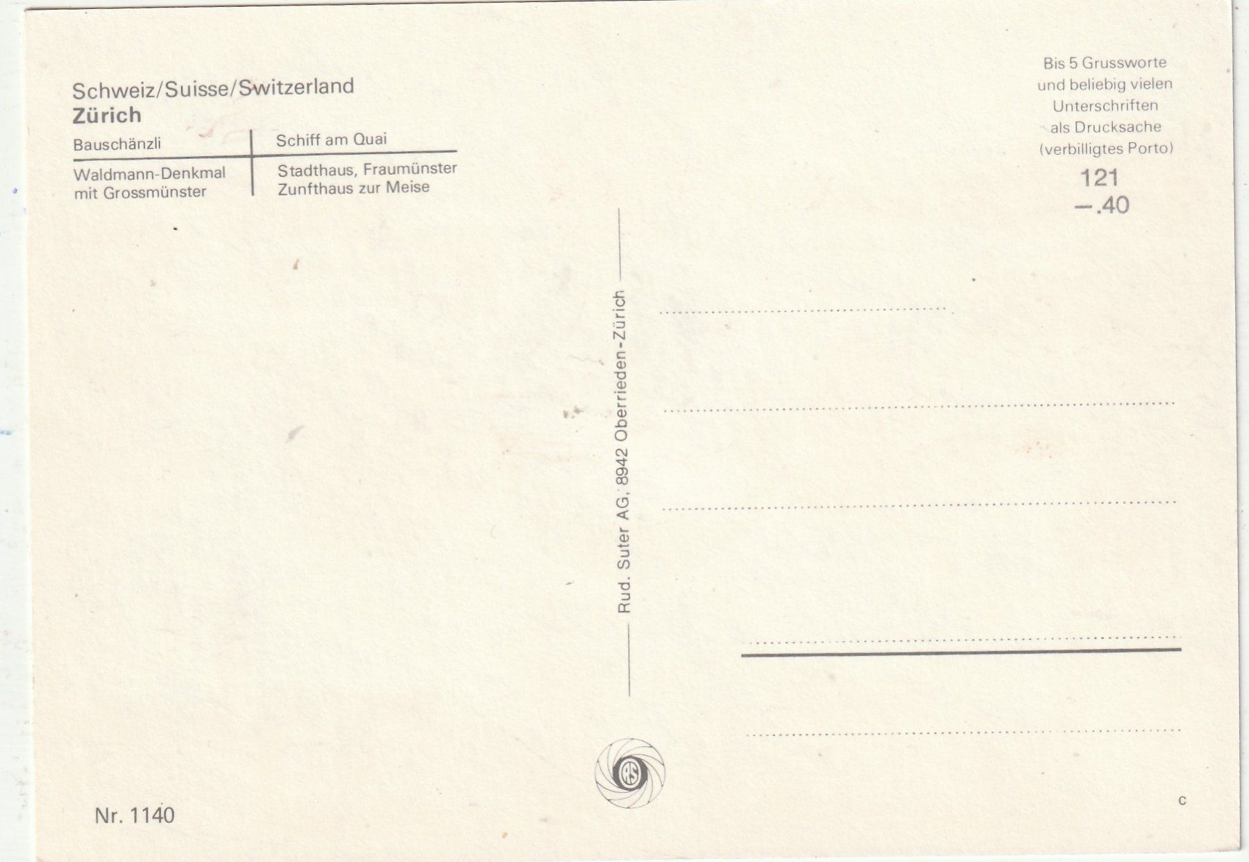 Cartoline postali: Zürich MBK – Usato da Lumbrein venduto da made02 1
