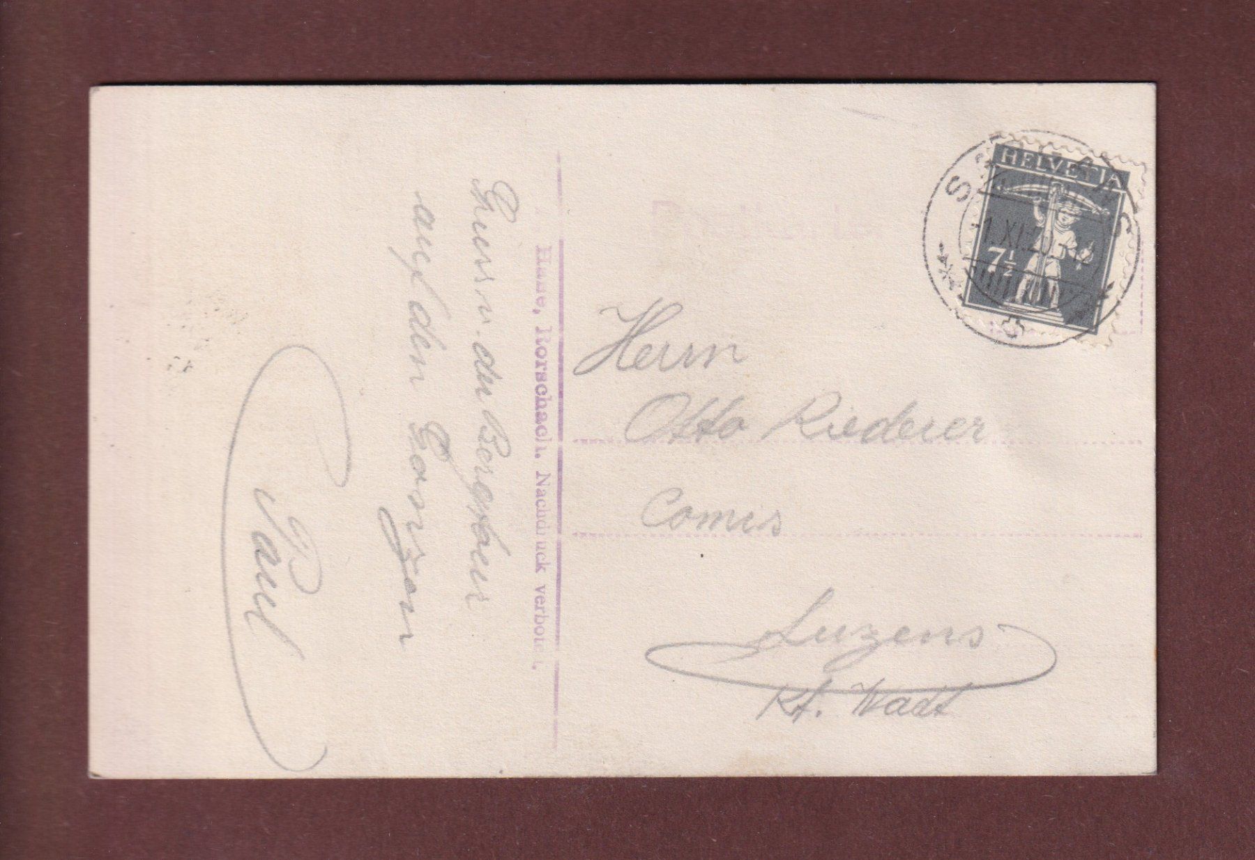 Cartoline postali: ALVIERKETTE - Südseite - 1920 – Usato da Pully venduto da nicecards-shop 1