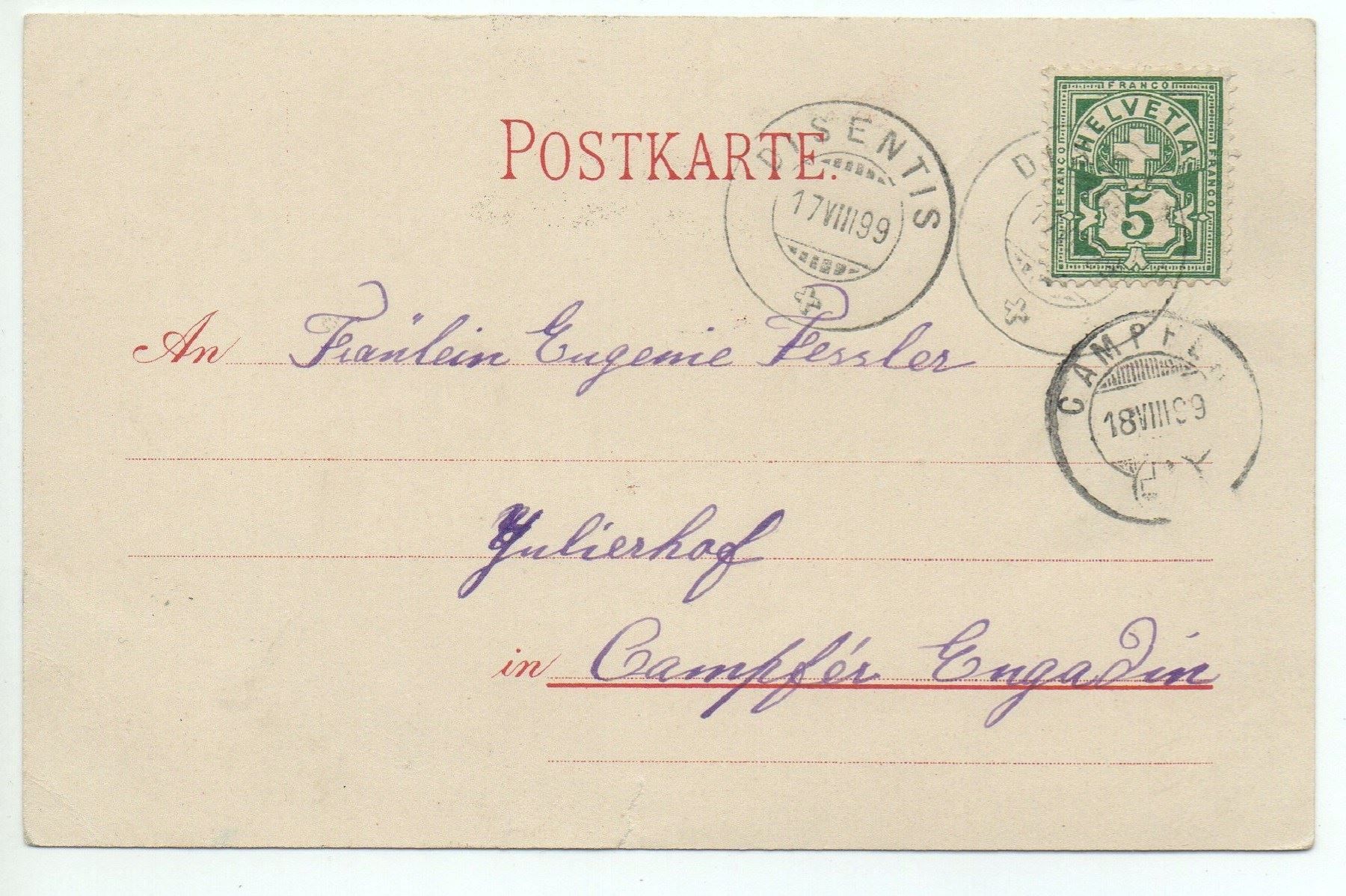 Cartoline postali: LITHO Gruss aus DISENTIS 1899 – Usato da Jona venduto da philajona 1