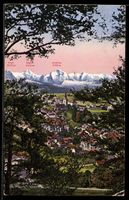 AK Interlaken, Ortsansicht mit Eiger, Mönch und Jungfrau