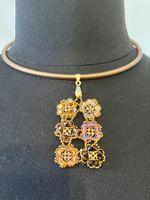 Sautoir doré et son pendentif artisanal perles verre