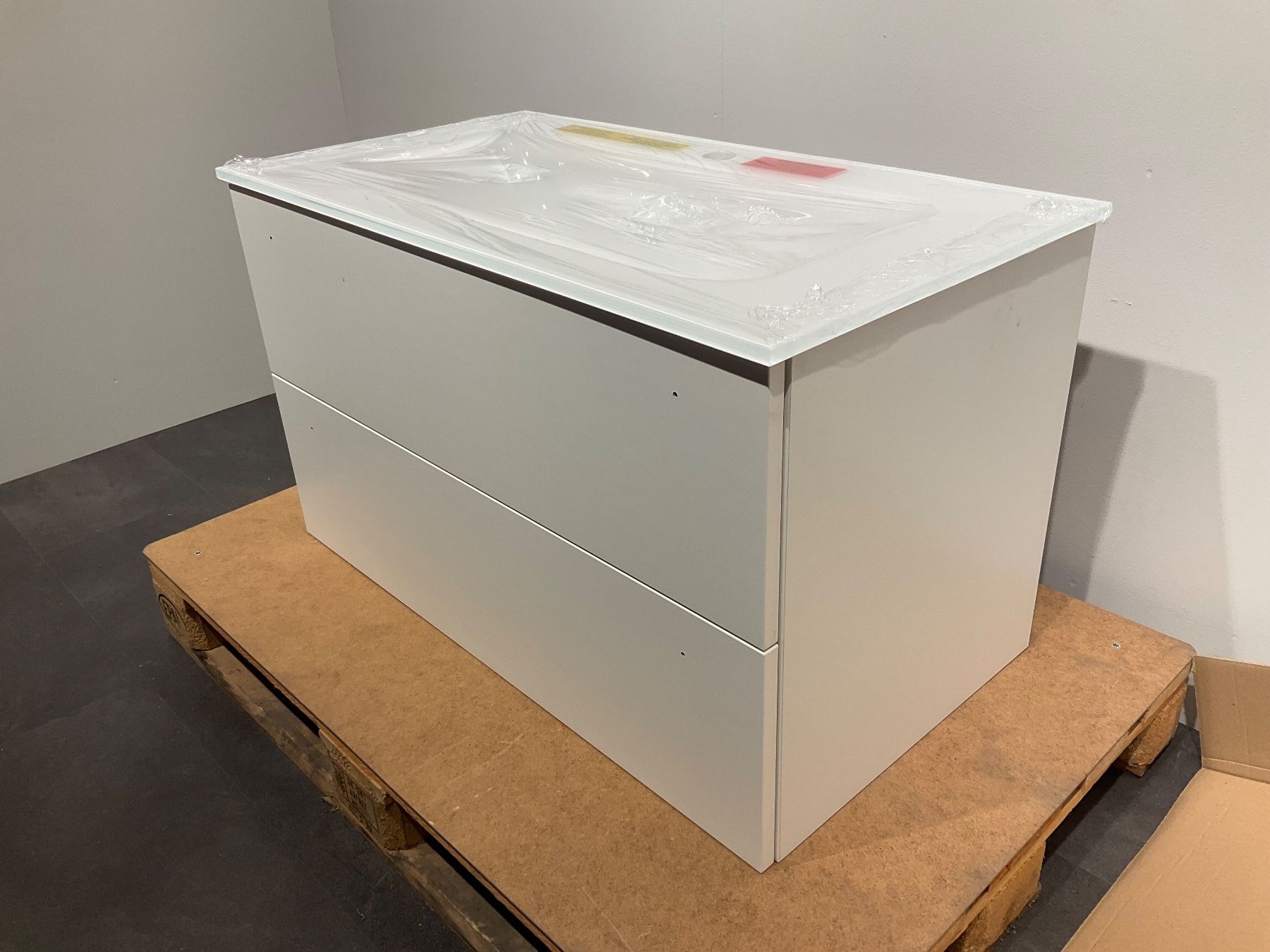 Mobili per bagno: 079 Burgbad Badmöbel, weiss, Glasabdeckung, 92cm – Nuovo (secondo la descrizione) da Derendingen venduto da Meisterstuecke 1