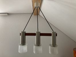 Vintage Hängelampe, 3-flammig, Edelstahl/Glas, Top Zustand!