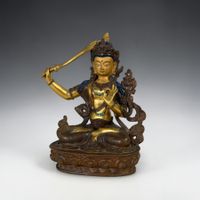 Vergoldete Bodhisattva Manjushri Bronze Buddha Figur Schwert