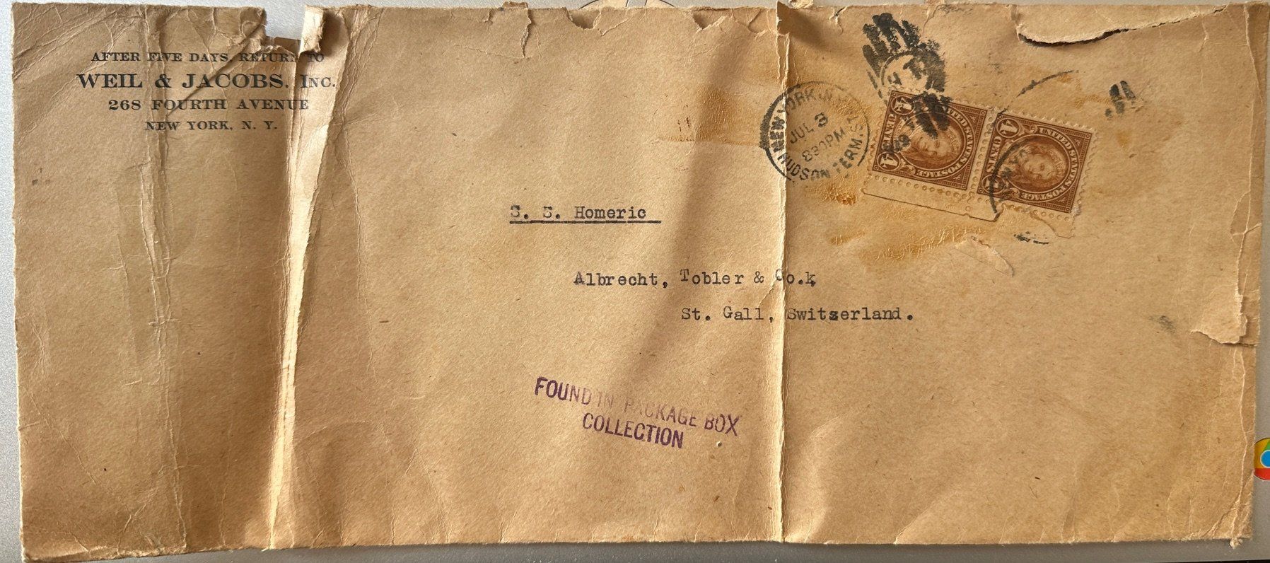 Alle Briefmarken: Brief aus NEW YORK 1923 – Gebraucht aus Weesen von Sombrero22 1