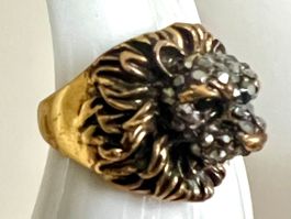 Vintage Löwenring Markasiten Bronze Altmessing Statement G53
