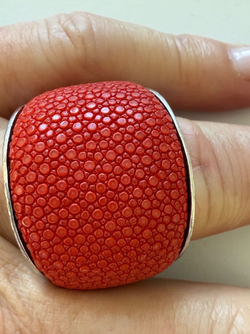 Anelli: Stingray Leder Ring, Gr. 17 / 55 mit Silber in rot – Usato da Zollikon venduto da dorean