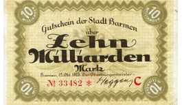 Barmen 10 Mrd.Mark Serie C SN rot 15.10.1923 VZ-VZ+