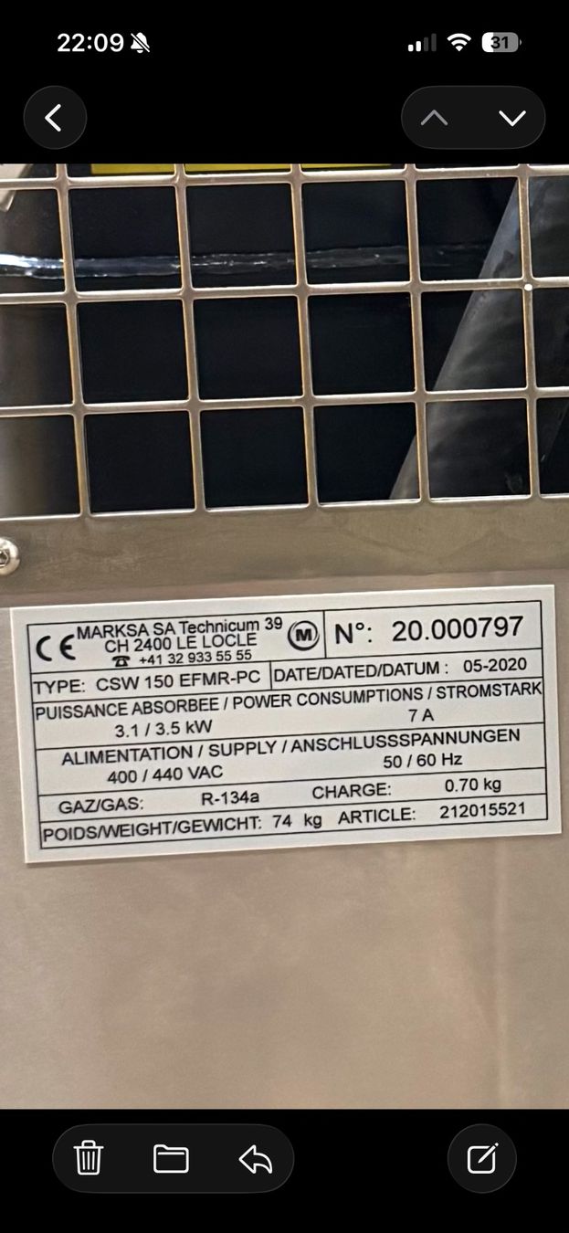 Tutte le macchine: Marksa Chiller CSW150 – Nuovo (secondo la descrizione) da Morges venduto da Swissvacuum 3