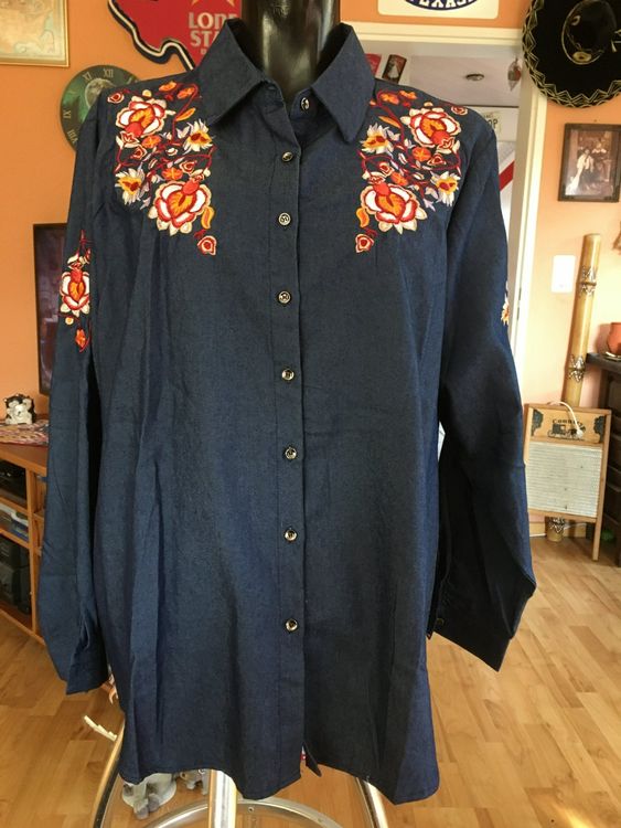 Coole Western Jeans Bluse / Hemd mit Stickereien Kaufen auf Ricardo