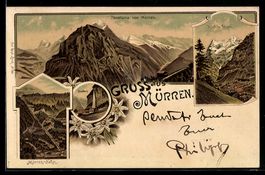 Litho Mürren, Panorama, Alpoen und Mür