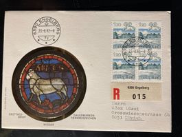 Schweiz 1982 R-FDC Tierkreis 4er-Block Widder Engelberg