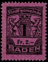2 Fr. Fiskalmarke von der Gemeinde BADEN