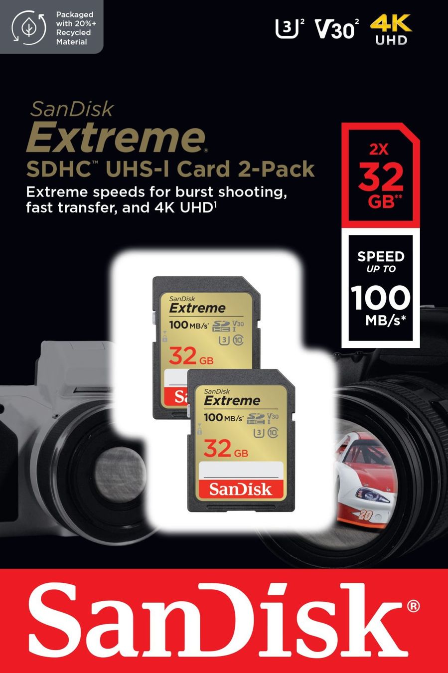 Sandisk Schede di memoria: SanDisk Extreme 100MB/s SDHC 32GB 2-Pack – Nuovo e nell'imballaggio originale da Niederurnen venduto da mowgli_1963