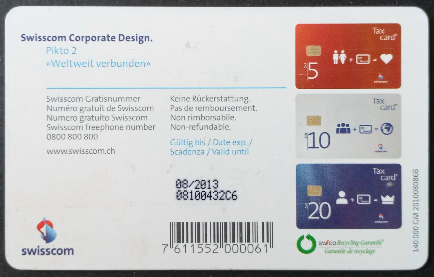 Swisscom Schede telefoniche: Taxcard - Swisscom 10.- - CH – Usato da Niederuzwil venduto da lubimaja 1