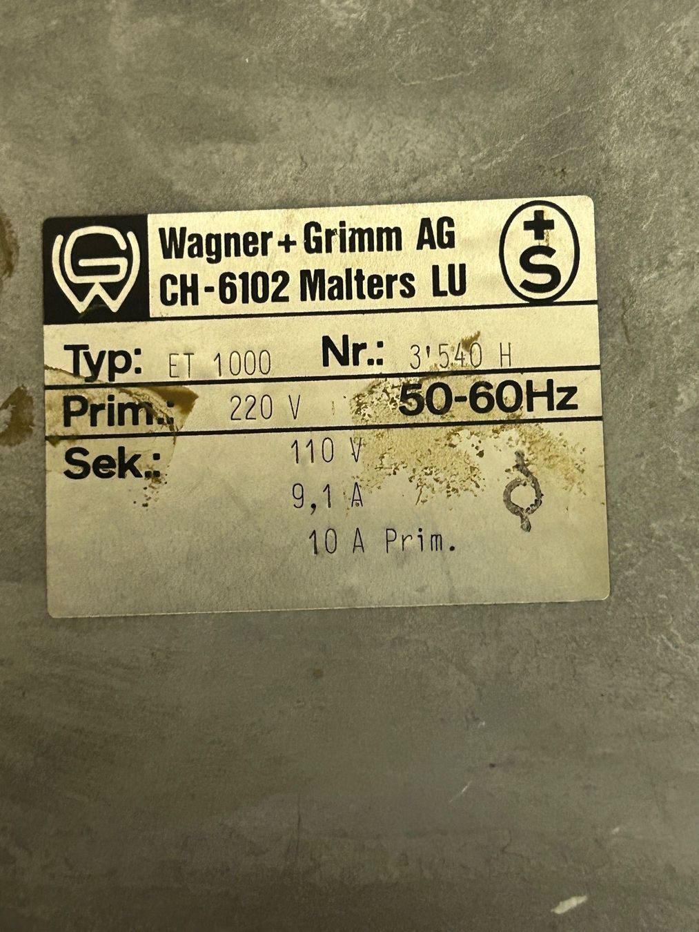Componenti elettronici: Wagner+Grimm Transformator ET1000 – Usato da Etzelkofen venduto da Botti50 1