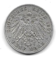 0.900 Silbermünze 25 Gr. 5 Mark Otto König von Bayern 1907